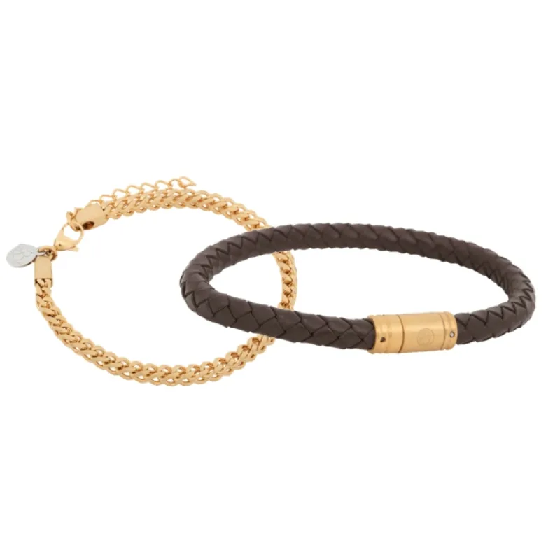 By Billgren sset, läder/stål Brun/guld – 8133-8156>Armband New