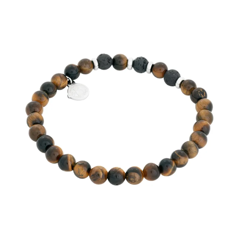 By Billgren Beads, tigeröga, lavasten, stål – 8227>Armband Outlet
