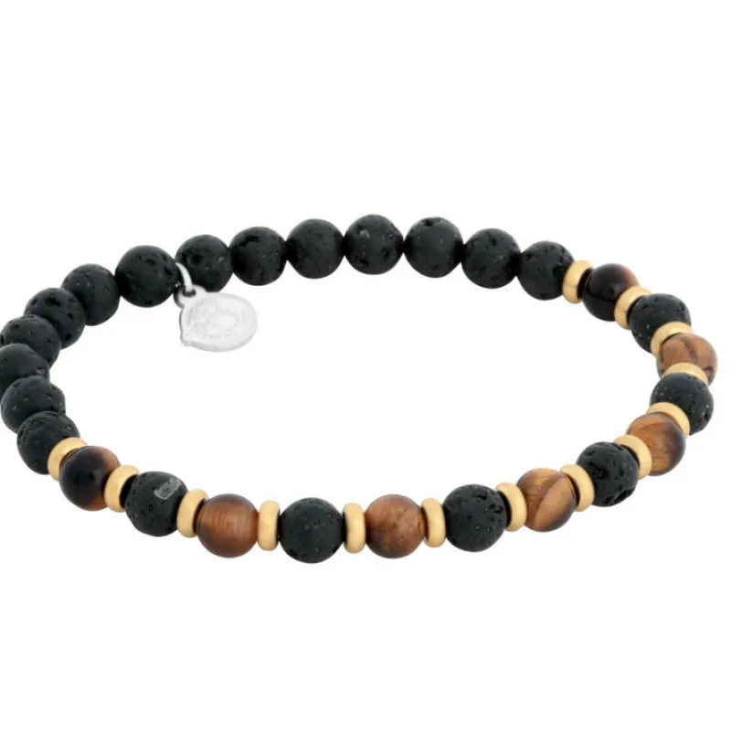 By Billgren Beads, Tigeröga/Lavasten, brun/svart/guld – 8173>Armband