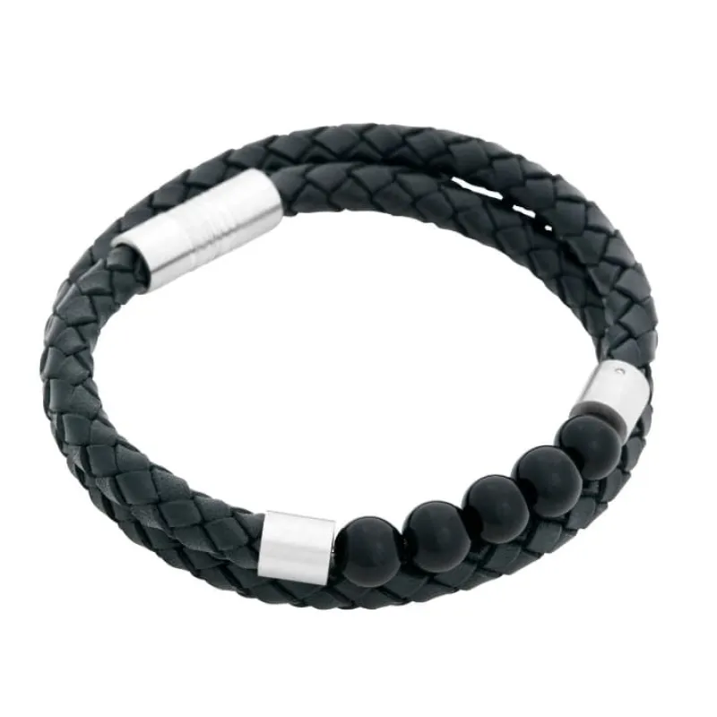 By Billgren Läder, dubbel/beads, svart/charcoal – 8193>Armband Online