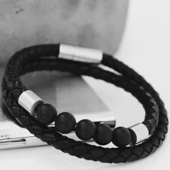 By Billgren Läder, dubbel/beads, svart/charcoal – 8193>Armband Online