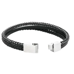 By Billgren Läder, dubbel, stål/svart – 8219>Armband