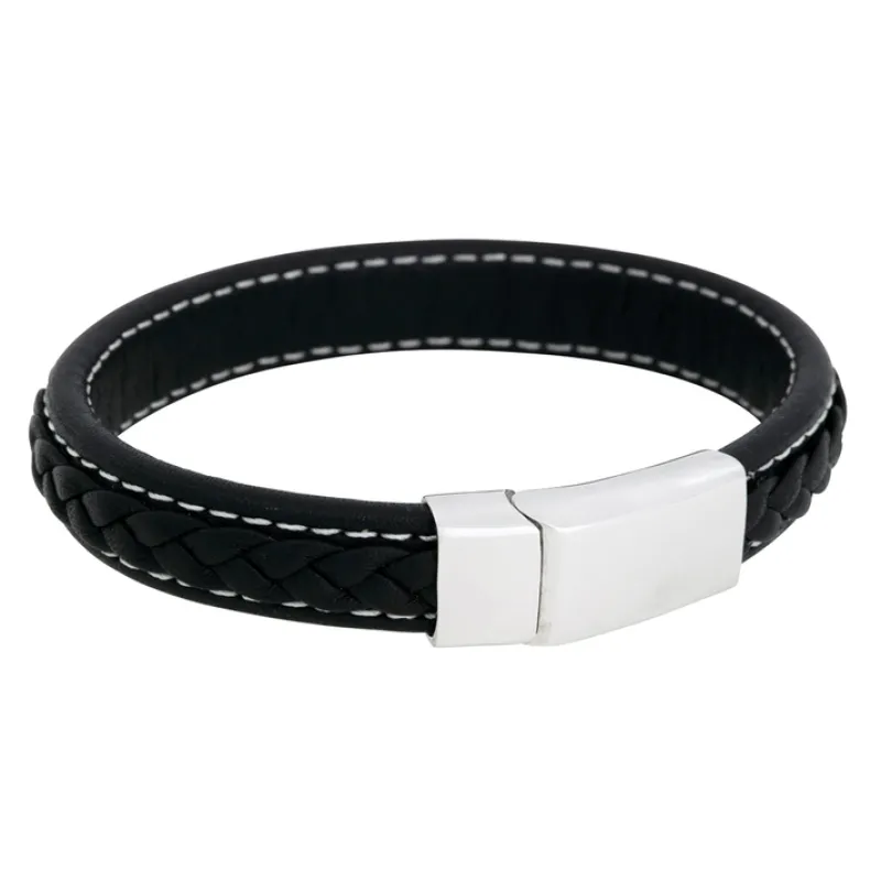 By Billgren Läder, Flätat med lås i stål, svart – 8931>Armband Discount