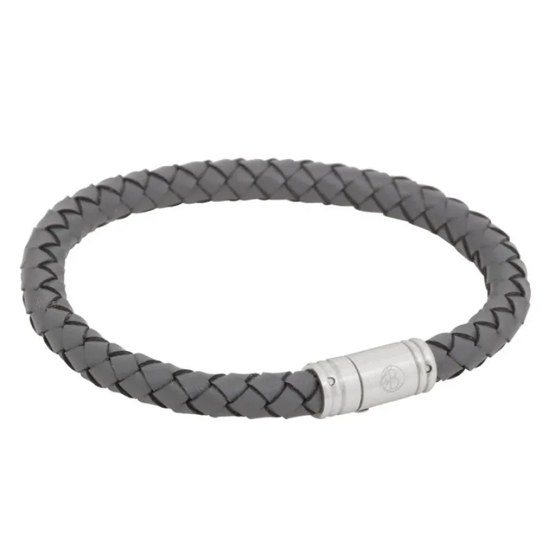 By Billgren Läder, Flätat med lås i stål, grått – 8129>Armband Discount
