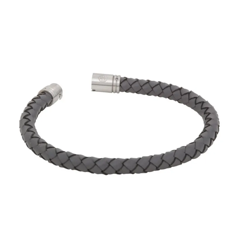 By Billgren Läder, Flätat med lås i stål, grått – 8129>Armband Discount