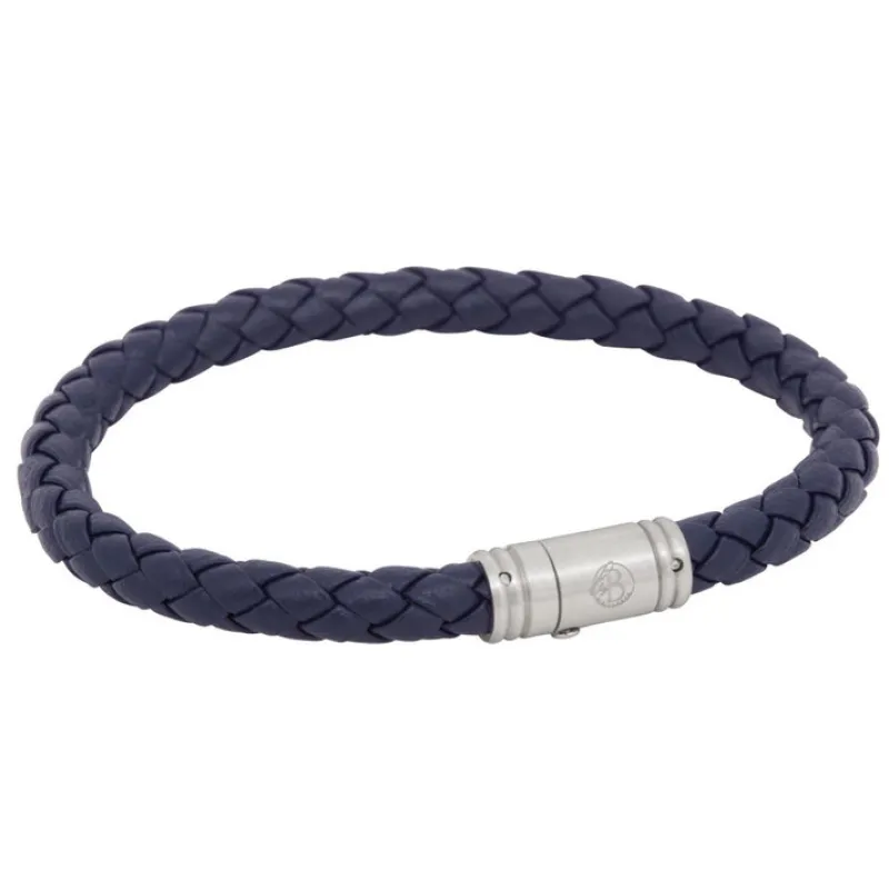 By Billgren Läder, Flätat med lås i stål, Blått – 8127>Armband