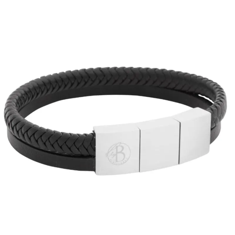 By Billgren Läder, flätat/plain, svart – 8185>Armband