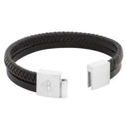By Billgren Läder, flätat/plain, svart – 8185>Armband