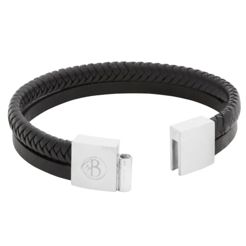 By Billgren Läder, flätat/plain, svart – 8185>Armband