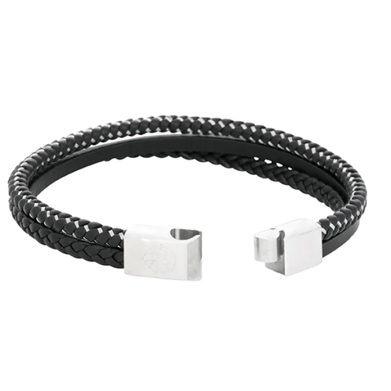 By Billgren Läder, flätat/plain, svart – 8185>Armband