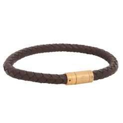 By Billgren Läder Flätat med lås i stål Brun/Guld – 8133>Armband Outlet