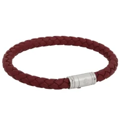 By Billgren Läder, Flätat med lås i stål, Röd – 8131>Armband Outlet