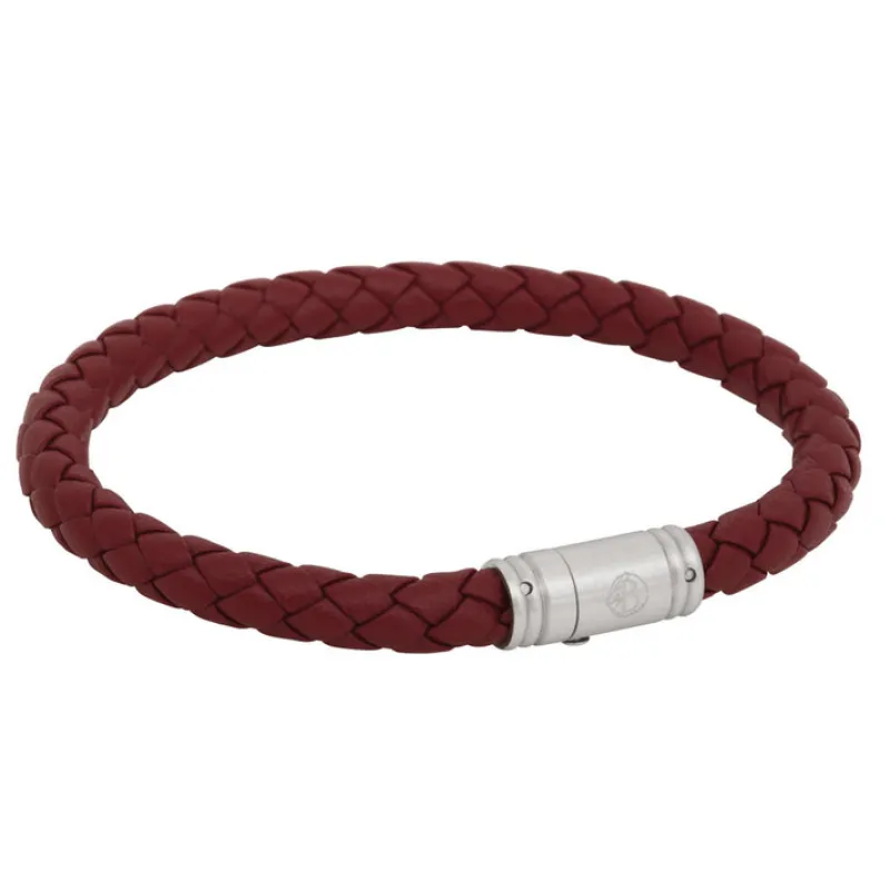 By Billgren Läder, Flätat med lås i stål, Röd – 8131>Armband Outlet