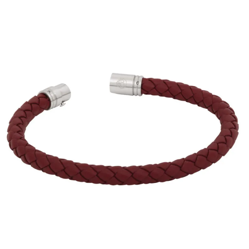 By Billgren Läder, Flätat med lås i stål, Röd – 8131>Armband Outlet
