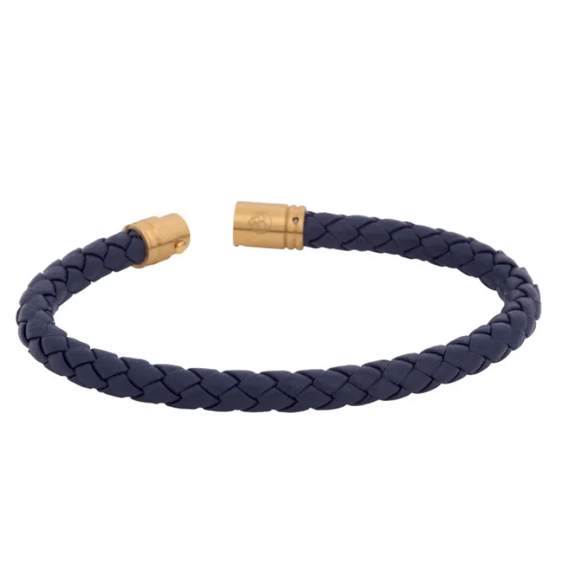 By Billgren Läder, Flätat med lås i stål, blå/guld – 8134>Armband Best