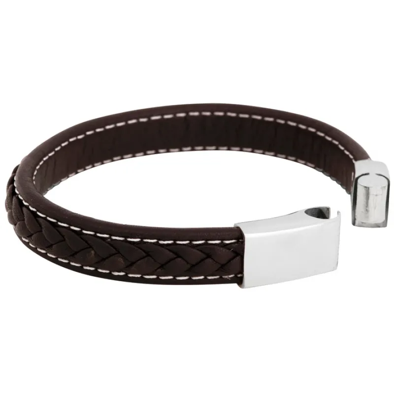 By Billgren Läder, Flätat/stål, brunt – 8932>Armband Hot