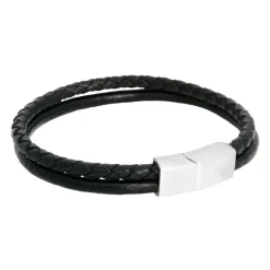 By Billgren Läder, Flätat dubbel/stål, Svart/Silver – 8109>Armband Outlet