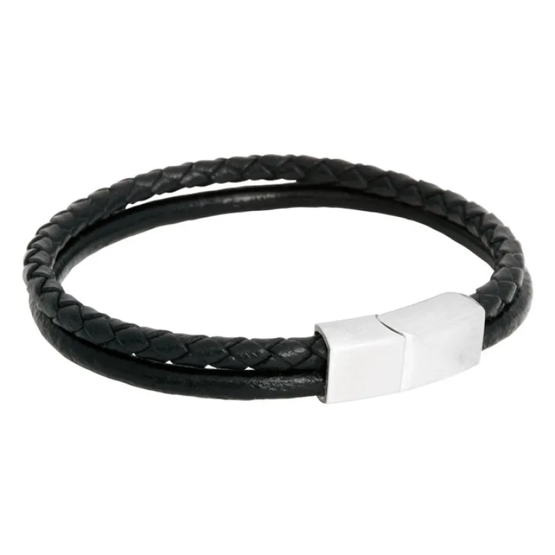 By Billgren Läder, Flätat dubbel/stål, Svart/Silver – 8109>Armband Outlet