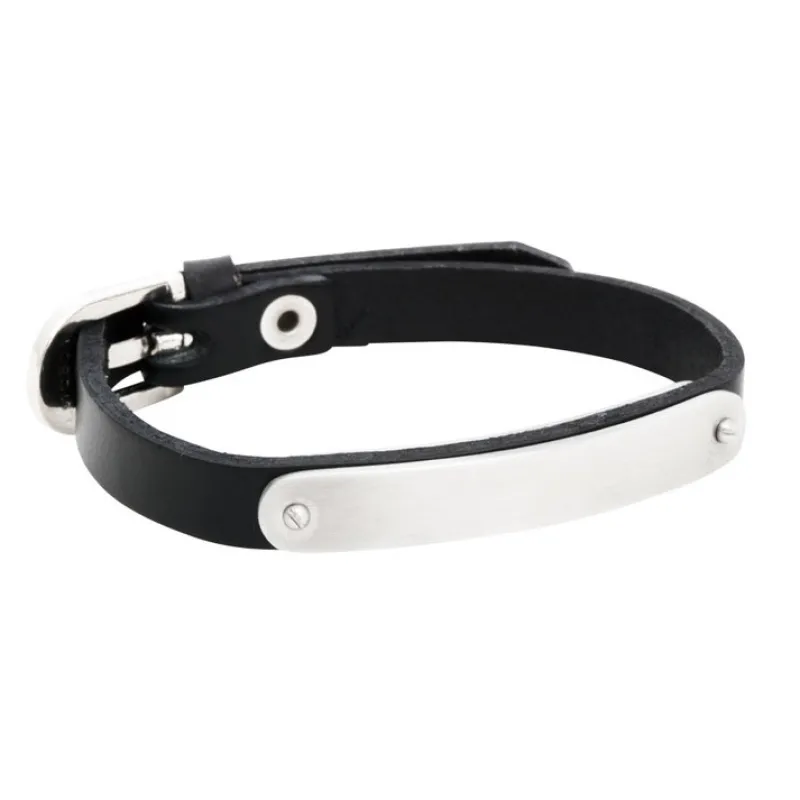 By Billgren Läder, gravyr, stålbricka, svart – 8104>Armband Best