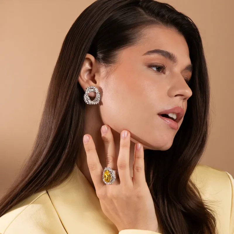 Classic Gemma Ring, ReCreated™ Dark Jonquil – Rhodium>Caroline Svedbom Sale