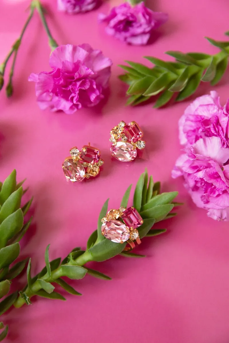Mini Carolina Örhängen/ Pink Combo (Guld)>Caroline Svedbom Best