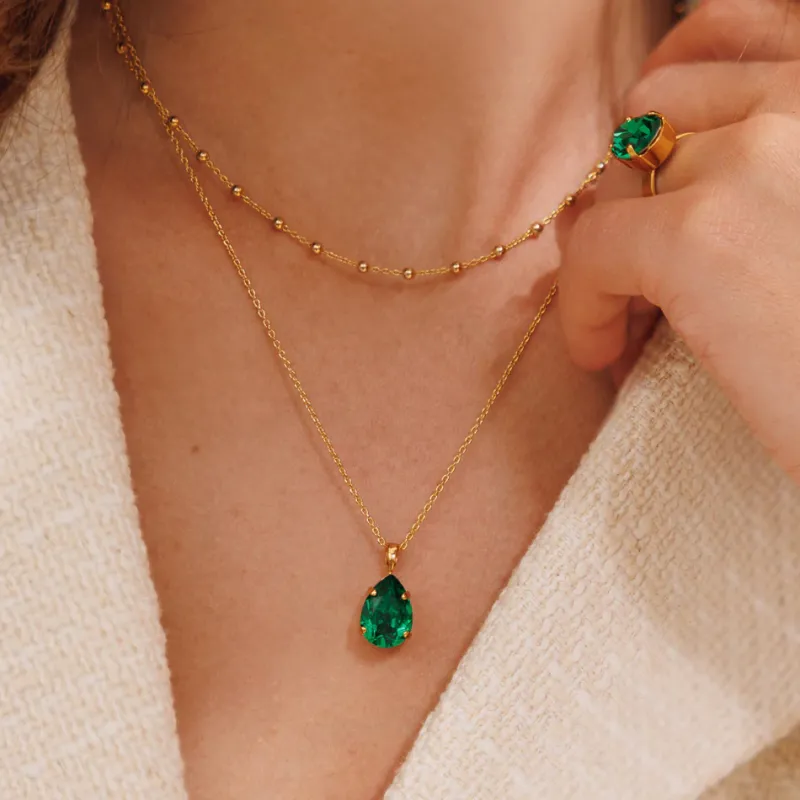 Mini Drop Halsband / Majestic Green (Guld)>Caroline Svedbom Online