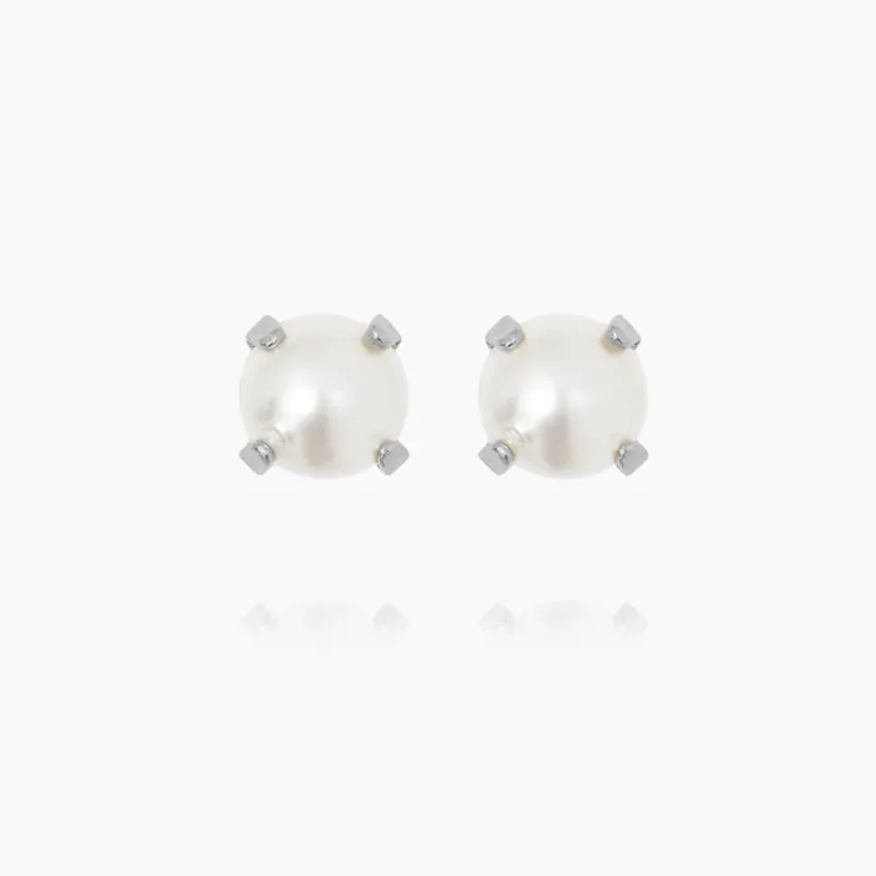 Mini Stud Örhängen/ Pearl (Rhodium)>Caroline Svedbom Sale