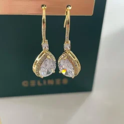 Droppformade Guld örhängen med CZ><noscript><img width=