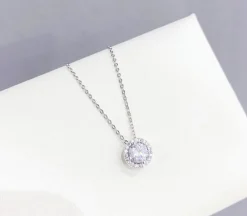 Silverhalsband med rund sten CZ 42+5 cm>Celine Estelle Hot