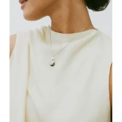 Pearl Signet Halsband Stål><noscript><img width=
