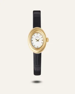 Mockberg Belle Oval Petite Läder Klocka Guld MB1412>Klockor New