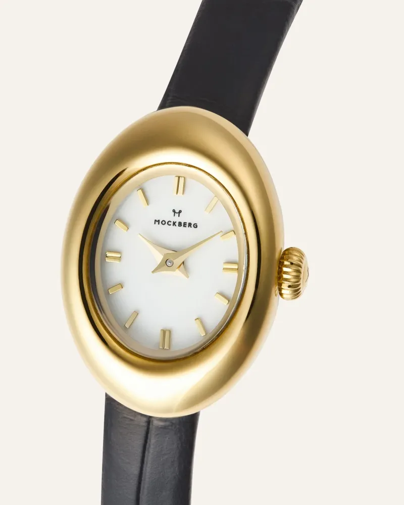 Mockberg Belle Oval Petite Läder Klocka Guld MB1412>Klockor New