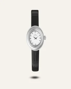 Mockberg Belle Oval Petite Läder Klocka Silver MB1413>Klockor Online