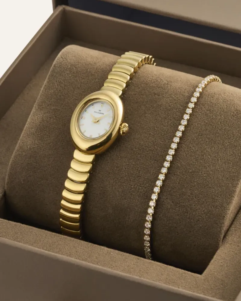 Mockberg Belle Oval Petite Combo Guld>Klockor