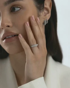 Pavé Precious Silver Ring><noscript><img width=
