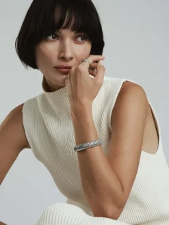 Mockberg Retro Ribbed Bangle Silver><noscript><img width=