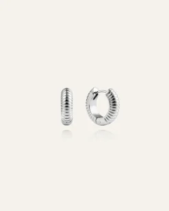 Ribbed Örhängen Medium Silver>Mockberg Sale