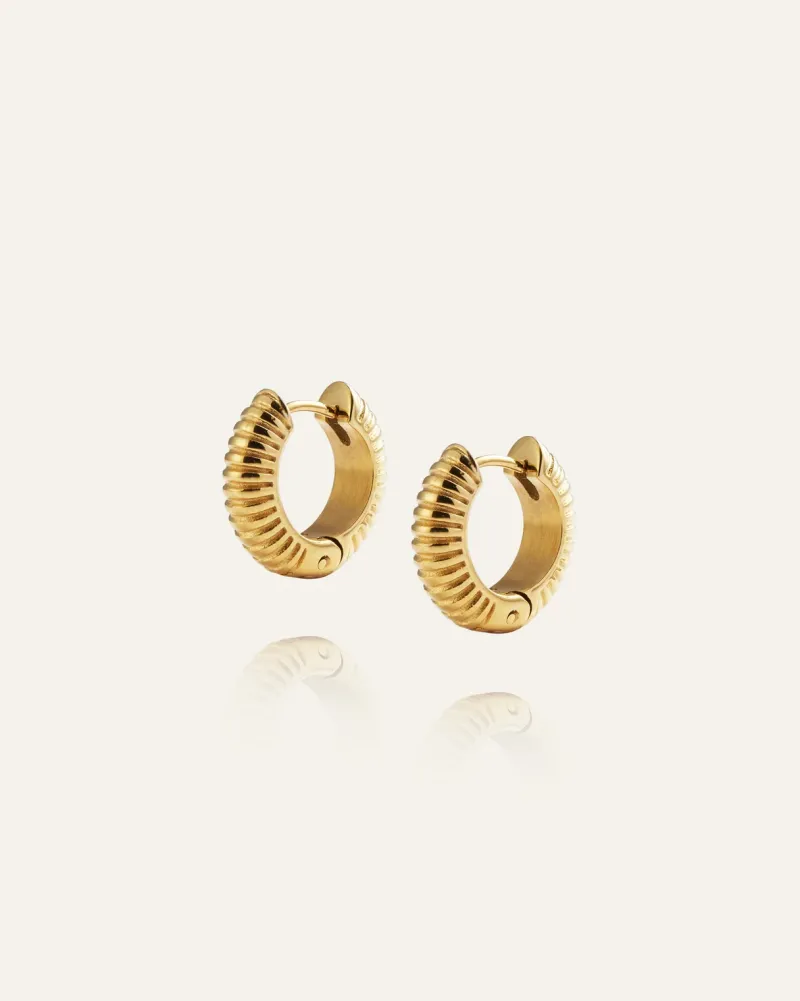 Ribbed Örhängen Medium Guld>Mockberg New