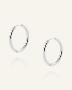 Slim Large Hoops Örhängen Silver><noscript><img width=