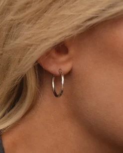 Slim Large Hoops Örhängen Silver><noscript><img width=