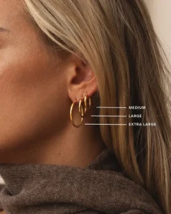 Slim Large Hoops Örhängen Guld><noscript><img width=