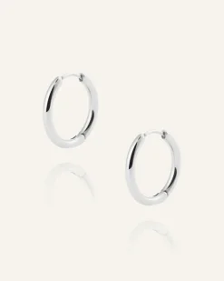 Slim Medium Hoops Örhängen Silver><noscript><img width=