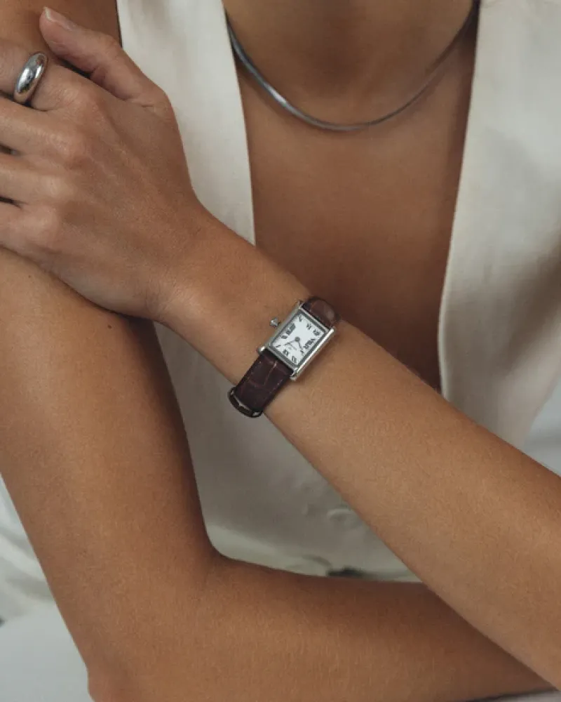 Mockberg Timeless Brown Leather Silver Watch MB0248>Klockor
