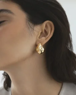 Wavy Bolded Drop Örhängen Guld><noscript><img width=