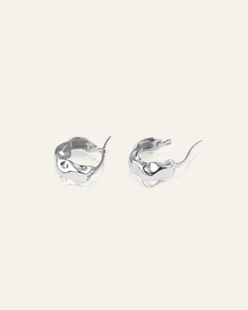 Wavy Bolded Small Örhängen Silver Hoops>Mockberg