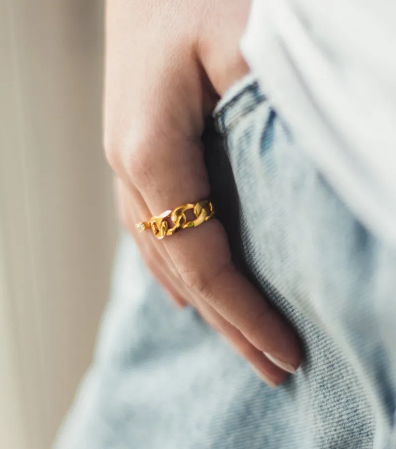 Syster P Links Curb Chain Ring Guld>Ringar Outlet