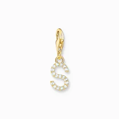Charm-hängsmycke bokstaven S med vita stenar guldpläterad>Thomas Sabo Hot