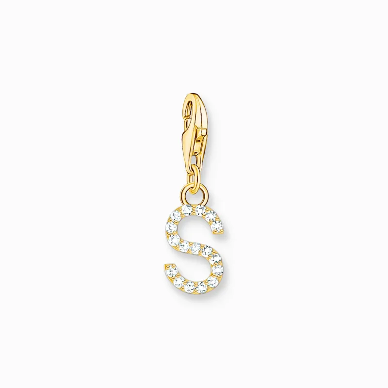 Charm-hängsmycke bokstaven S med vita stenar guldpläterad>Thomas Sabo Hot