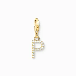 Charm-hängsmycke bokstaven P med vita stenar guldpläterad>Thomas Sabo Hot