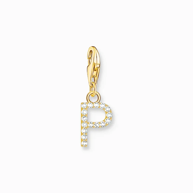 Charm-hängsmycke bokstaven P med vita stenar guldpläterad>Thomas Sabo Hot